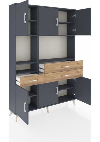 Arges Dolap 9 Raflı 3 Çekmeceli 6 Kapaklı 132x30x195 Antrasit-antrasit/çam Antrasıt/atlas Çam