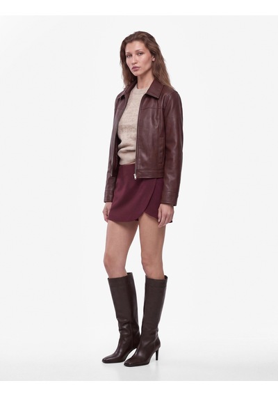 Koton Slim Fit Cepli Asimetrik Katlı A Kesim Mini Şort Etek Mürdüm 7wak70068pw Mor