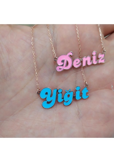Gümüş Renkli Mineli İsimli Kolye Sarı