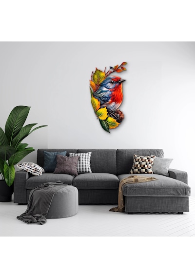 Sonbahar Yapraklarında Kızılgerdan - Metal Tablo - Dec0275 51 X 95 Cm Çok Renkli