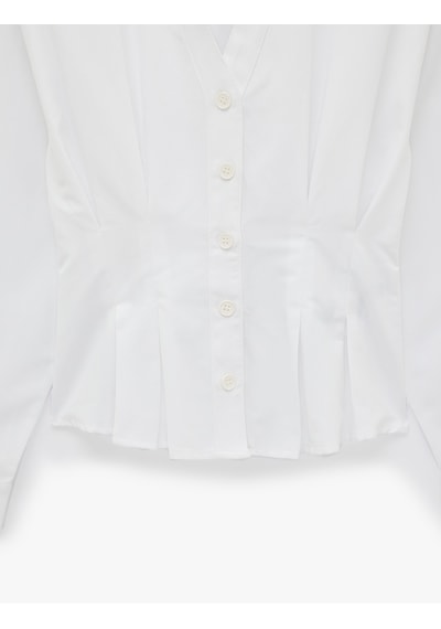 Koton Slim Fit Düğmeli Uzun Kollu V Yaka Poplin Gömlek Beyaz 7wak60103uw
