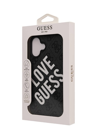 Apple iPhone 16 Plus Uyumlu Kılıf Guess Lisanslı 4g Desenli Big Love Kapak Siyah