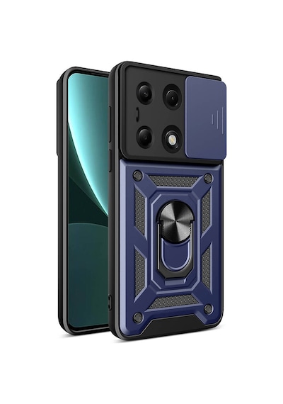 Zore Poco M6 Pro 4g Kılıf Magnetik Standlı Kamera Korumalı Ogaa Sürgülü Vega Kapak - Mavi