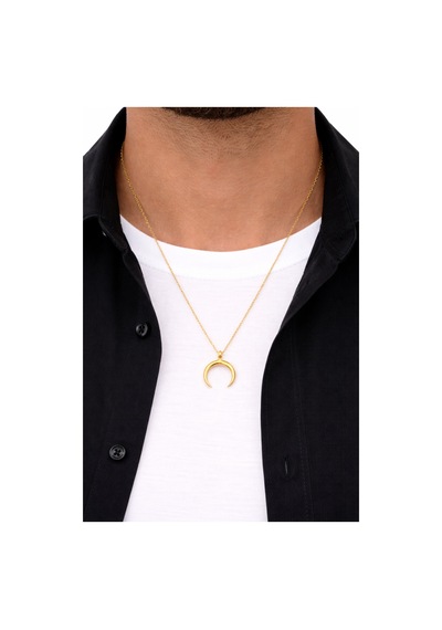 Altın Renk Çift Boynuz Hilal Kolye Unisex Metal 60 Cm Zincir Çok renkli