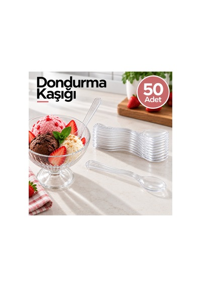 Dondurma Kaşığı Dalgalı Şeffaf 50 Adet Tek Kullanımlık Plastik Dondurma Kaşığı - 920885800