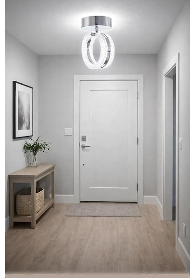 Ecrin Tekli Plafonyer Modern Krom Led Avize Kristal Görünüm Beyaz Işık Enerji Tasarruflu Antre Cafe Hol Diğer