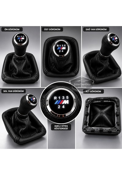Bmw E30 Uyumlu Led Işıklı Deri Vites Topuzu Ve Körüğü Set Körüklü Vites Topuzu 5 İleri 1 Geri Siyah