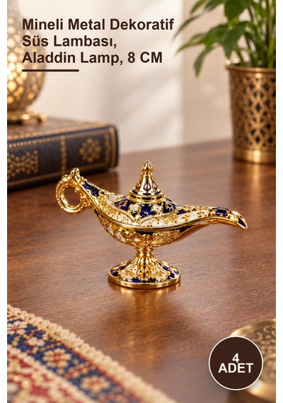 4 Adet Mineli Metal Alaatın Lambası Mineli Metal Dekoratif Süs Lambası, Aladdin Lamp, 8 Cm
