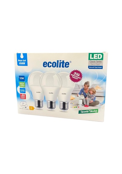 Ecolite 12w Led Ampul 3'lü Paket / 1521 Lümen, 6500k Beyaz Işık, 100w Eşdeğer, E27 Duy, Enerji Tasarruflu, 220v, D Diğer