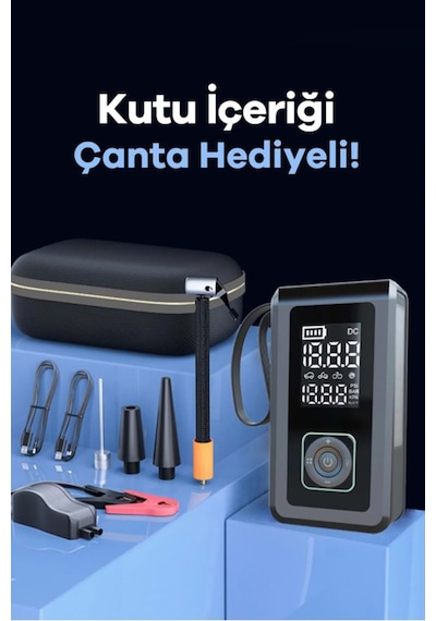 Exenar - Siyah - Akü Takviye Cihazı Hava Pompası 150psi Powerbank 8000mah 1000a Jump Starter Marş Basma Led Fenerli