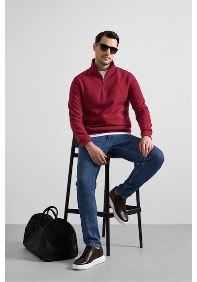 Süvari Koyu Bordo Regular Düz Yarım Balıkçı Yaka Sweatshirt Ssw2013700001-k09 Koyu Bordo