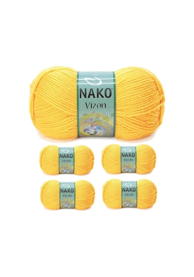 Tedar 5 Adet Vizon Premium Akrilik El Örgü İpi Yünü Renk No:184 Sarı Najmaddin (No:1) 8.5Cm X 10.5 Cm