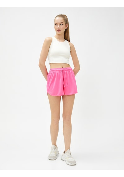 Koton Mini Spor Şort Beli Bağlamalı Pembe 3sak40068nk Gül