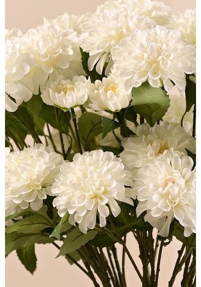Beyaz Yapay Dahlia Yıldız Çiçeği 3 Dallı Lüx İpeksi Dokulu 75 Cm