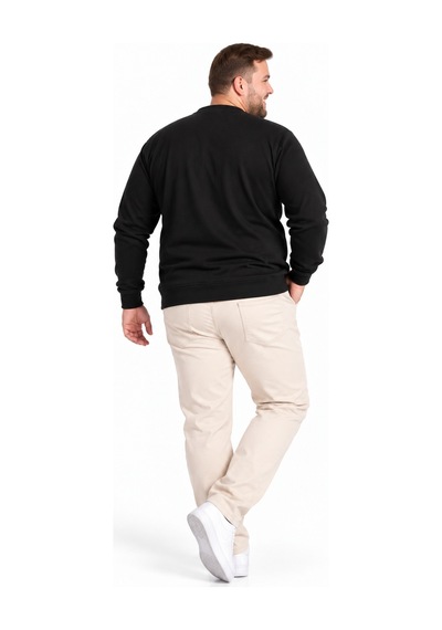 Annex Büyük Beden Basic Waffle Kumaş Erkek Sweatshirt Siyah