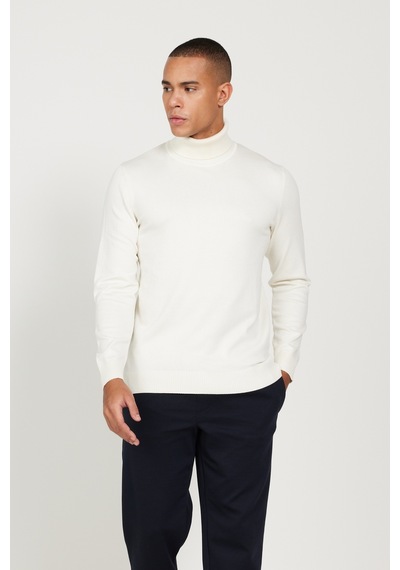 AC&Co / Altınyıldız Classics  Erkek Ekru Standart Fit Normal Kesim Tam Balıkçı Yaka Triko Kazak Ekru