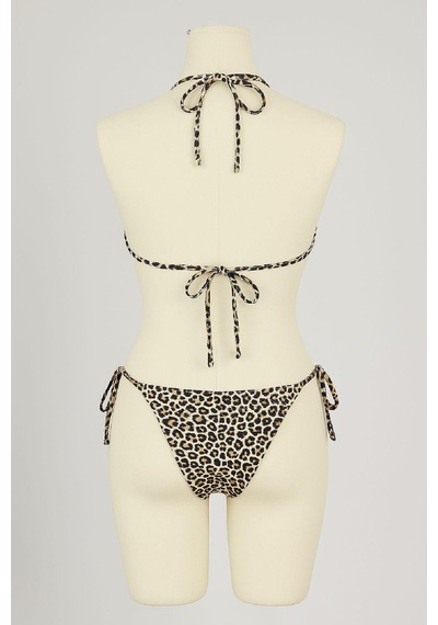 Fantezia Night Kadın Siyah Ve Leopar Detaylı Yandan Bağlamalı Bikini Takımı