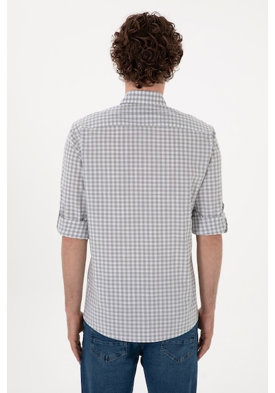 U.S. Polo Assn. Erkek Gri Kareli Uzun Kollu Slim Gömlek 50306367-VR024