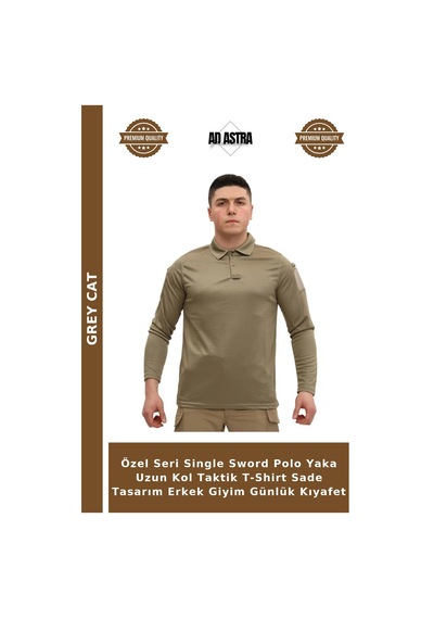 Grey Cat Özel Seri Single Sword Polo Yaka Uzun Kol Taktik T-shirt Sade Tasarım Erkek Giyim Günlük Kıyafet Çok Renkli