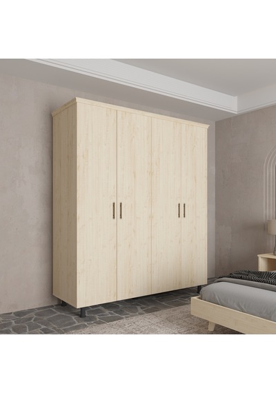 Soft Wood 4 Kapaklı Masif Ahşap Gardırop Çam