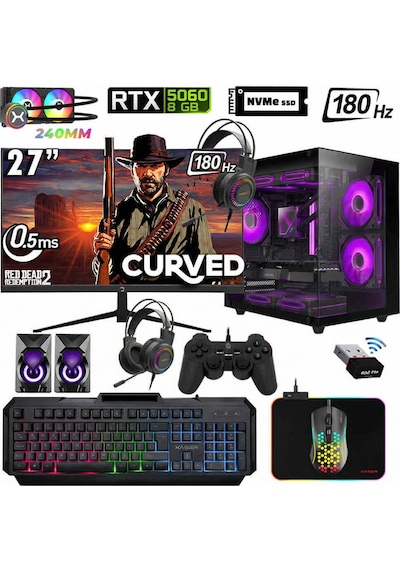 Xaser Sword Cube X52 R7-5700X 32 GB 1 TB M.2 NVME SSD 8 GB RTX5060 27" Free Dos Masaüstü Oyuncu Bilgisayarı