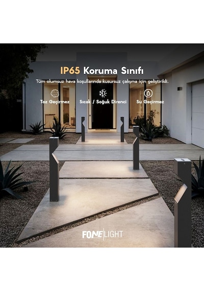 FoneLight Dualluz 75 cm LED Bahçe Aydınlatma Direği Antrasit Alüminyum IP65 Bollard Peyzaj Yürüyüş Yolu Lambası 9W 3000K