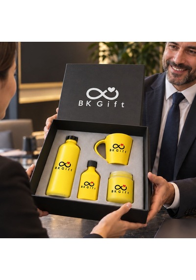Logonuza Özel 10 Adet Sarı Cam Suluk & Kupa & Kolonya & Mum - Kurumsal Promosyon Hediye Seti Bitmeyencom38366 Bk Kurumsal