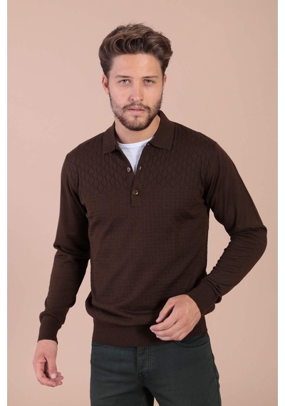Ferraro Polo Yaka Superfine Yün Kazak - Kahve (390465958) Kahverengi