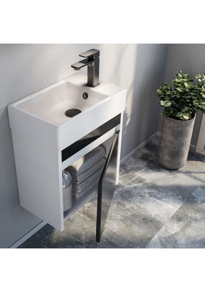Orka Yedisu 45 Cm Mdf Parlak Siyah Mini Banyo Dolabı Takımı Siyah