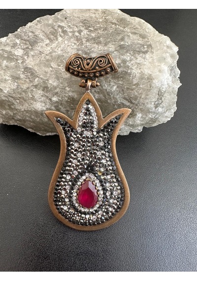 Aysesa Otantik Yakut Markazit ve Zirkon Taşlı Gümüş Kolye Ucu 925 Ayar