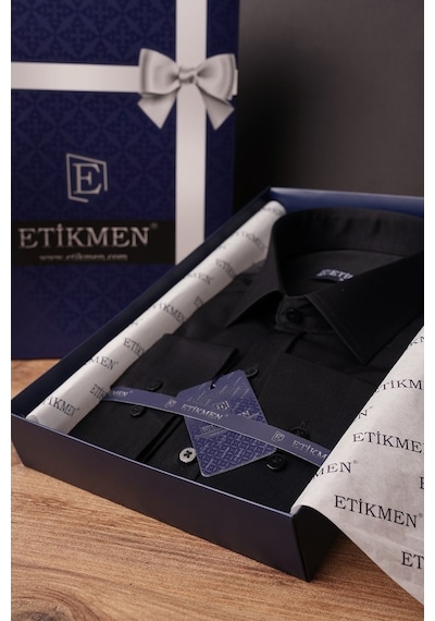 Siyah Saten Slimfit Erkek Gömlek Siyah