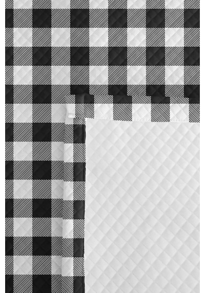 Siyah Ekose Geometrik Genç Odası Tek Kişilik Pike Takımı - Modern 160x220 Cm Kapitone Yatak Örtüsü Şeffaf
