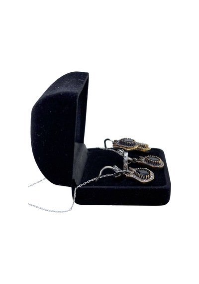 Oya Silver Zirkon Taşlı Safir Lale Gümüş Set&takım