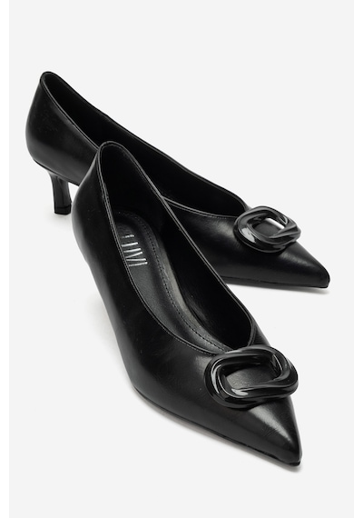 Luvi Shoes Delhı Siyah Cilt Tokalı Kadın Topuklu Ayakkabı