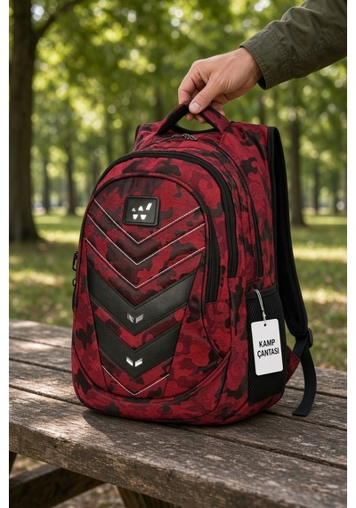 Komando Sırt Çantası Bordo Kamuflaj 3 Gözlü Kamp Ve Outdoor 46x32x18 Cm Çok Renkli