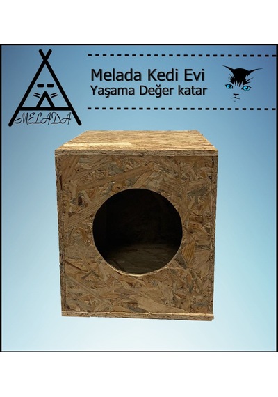Melada Kedi Evi Dış Ortam Uygun Ahşap Kedi Evi Osb 34x32x26 Cm