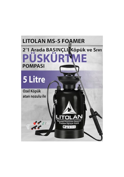 5 Litre 2'1 Basınçlı Köpük Püskürtme El Pompası 4x Sıvı Nozul Ve 1x Köpük Nozul Püskürtücü