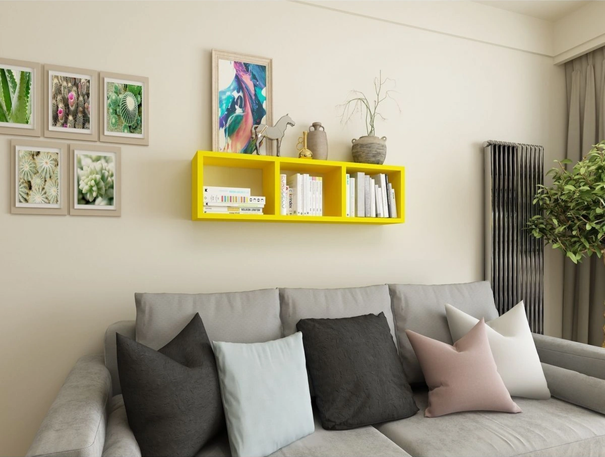 Kitaplık Hediye Duvar Rafı Mobilya 90 Cm Sarı Sarı