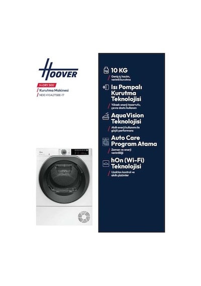 Hoover NDEH 10A2TSBE-17 10 KG Wi-fi Bağlantılı Isı Pompalı Kurutma Makinesi