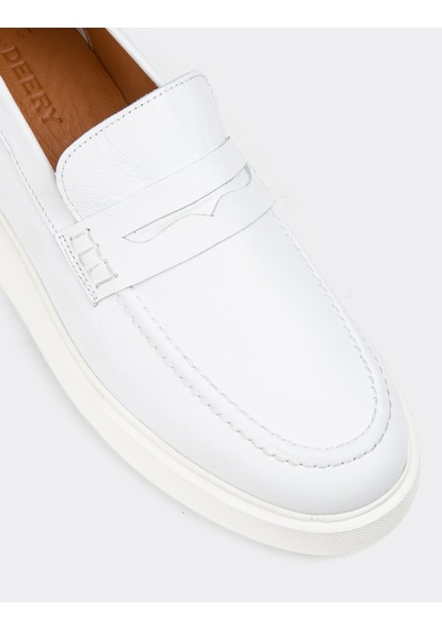 Deery Hakiki Deri Beyaz Erkek Loafer Ayakkabı - 01964mbyze01 Beyaz