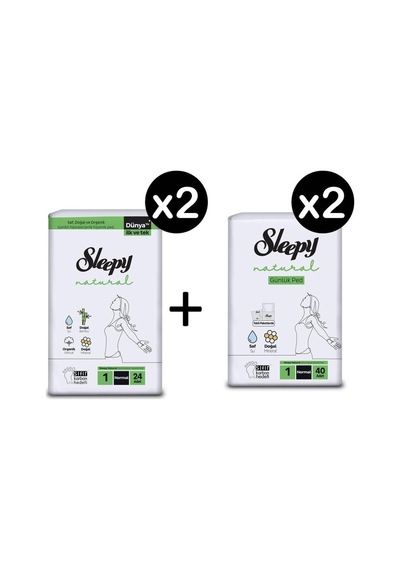 Sleepy Natural Hijyenik Ped Normal 2 x 24'lü + Günlük Ped Normal 2 x 40'lı