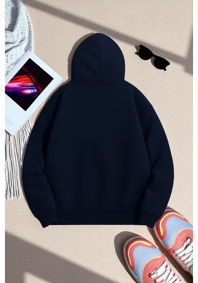 Uyguntarz Unisex Kalp Lolipop Detayli Baskılı Oversize Sweatshirt Lacivert