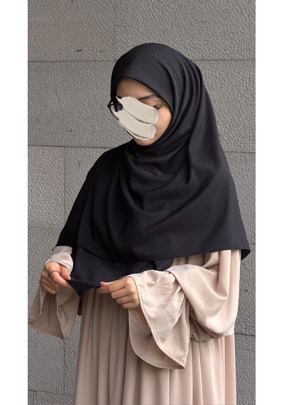 Qalortex Scarf Premium Jakarlı Hüma Büyük Boy Eşarp -siyah