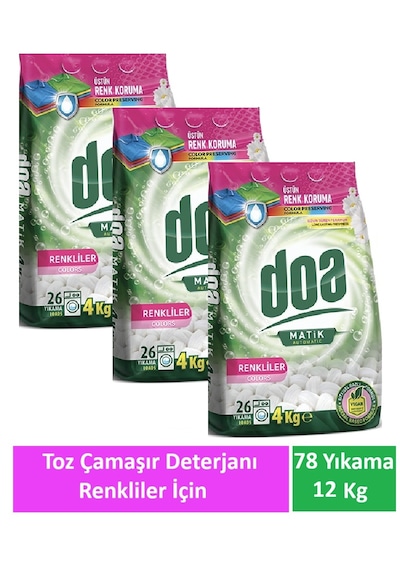 Doa Matik Toz Çamaşır Deterjanı Renkliler 3 X 4 Kg