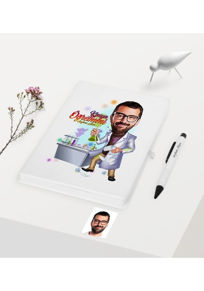 Kişiye Özel Bay Kimya Öğretmeni Temalı Karikatürlü Beyaz Defter K N11.4312