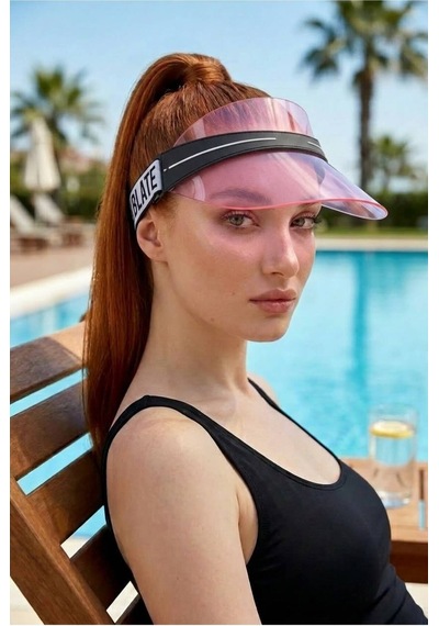 Gigi Luxe Kadın Güneş Koruyucu Renkli Pleksi Cam Vizör Plaj Şapkası Pembe Pembe