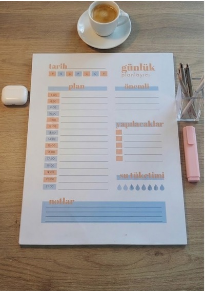 A4 Pastel Renkli Saatlik Günlük Planlayıcı 50 Yaprak Çok Renkli
