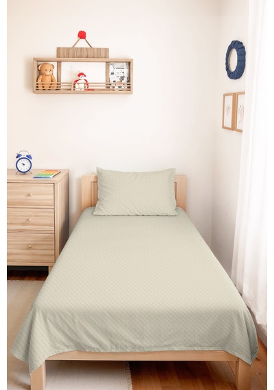 Krem Minimal Genç Odası Tek Kişilik Pike Takımı - Bej Kapitone 160x220 Cm Mevsimlik Yatak Örtüsü Sabahçı Dere Masalı