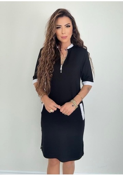 Gizers Giyim Kadın Kısa Kollu Yakadan Fermuarlı Cepli Yandan Yırtmaçlı Viskon Elbise Siyah Gizers Giyim Kadın Kısa Kollu Yakadan Fermuarlı Cepli Yandan Yırtmaçlı Viskon Elbise Siyah