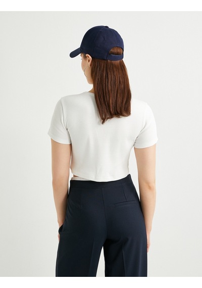 Koton Crop Tişört Kısa Kollu Bisiklet Yaka Fitilli Beyaz 4sak50234ek Beyaz